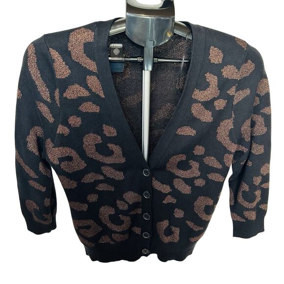 Takeout Black W/ Soft Pink Metallic Highlig Button Up Sweater CardiganWomen's L - Picture 1 of 7